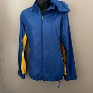 Ralph Lauren Blue/Yellow Polyester Hooded Rain Jacket